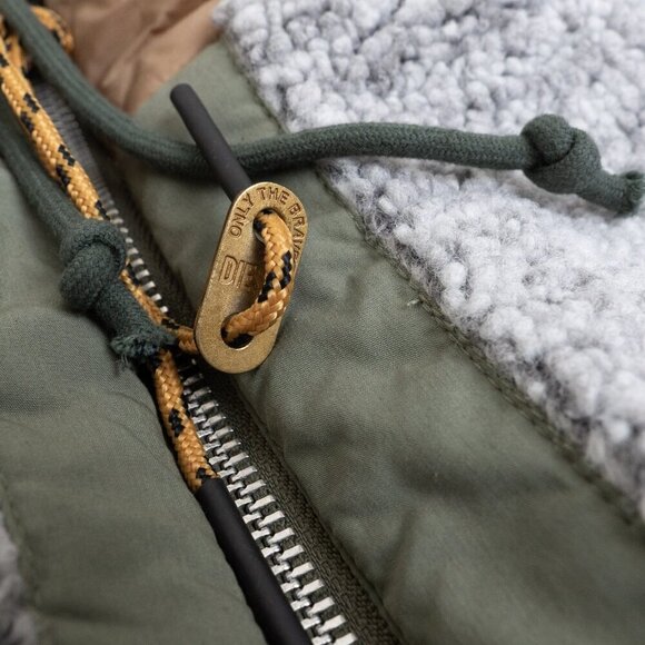 Diesel Quilted Jacket Brown Green Gray W Pow Teddy NEW - Picture 7 of 16